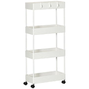 Carrello da cucina con 4 ripiani, scaffale portaoggetti con ruote e freni, versatile, bianco