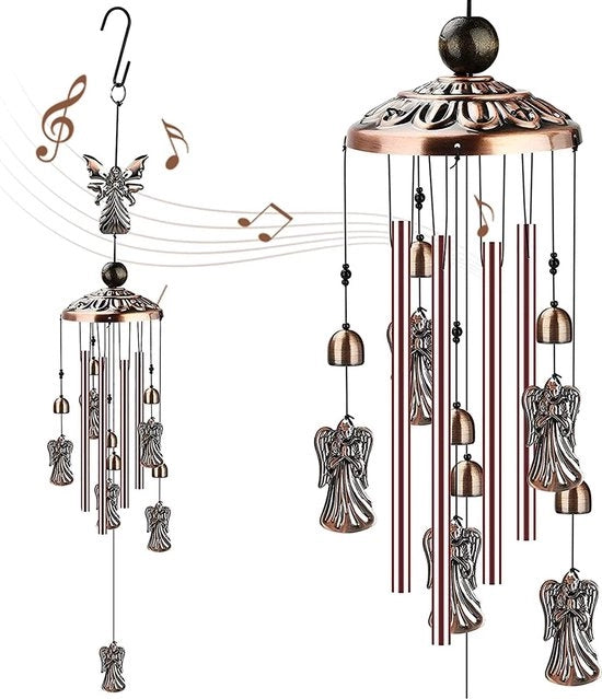 Giocoso d'aria per edifici, 80 cm grande Giocoso di vento commemorativo con 4 tubi e 7 campane, gru, giocoso d'aria, gioco di luci per giardino, tubo metallico, decorazione oraria per esterni, giardino, patio, decorazione (angelo)