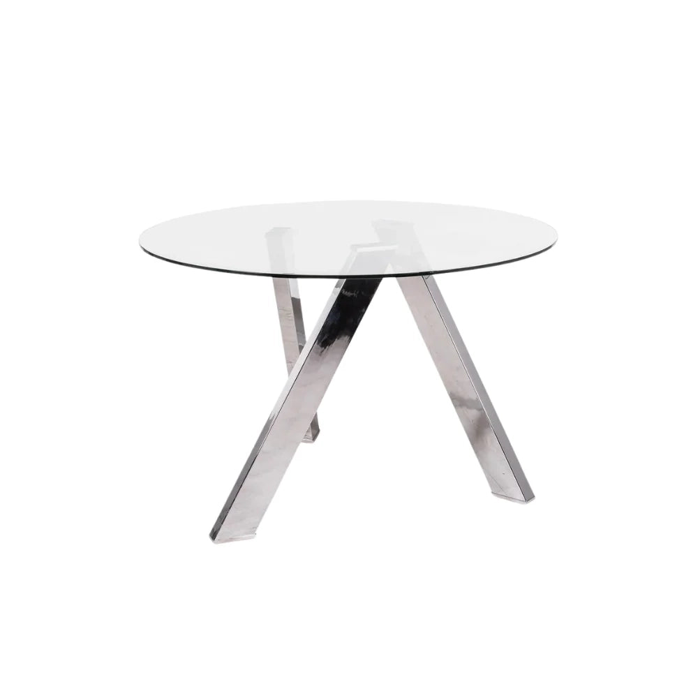 Tavolo da pranzo fisso in vetro temperato con gambe grigio cromato Louvre 120x120 cm fino a 6 posti | Duzzle