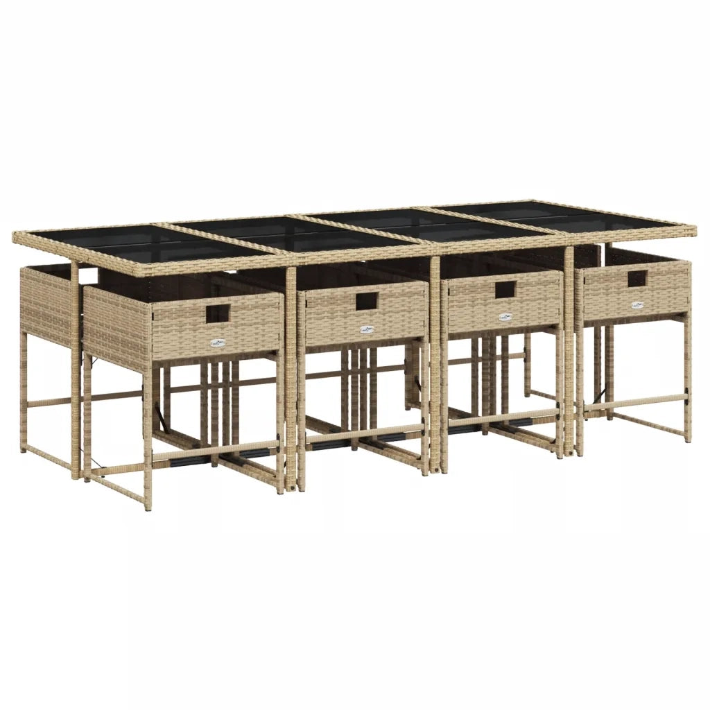 Set Pranzo da Giardino 9 pz con Cuscini Beige Misto Polyrattan