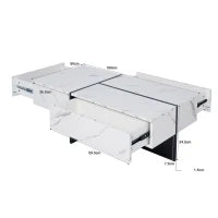 Tavolino Salotto Moderno con Sistema di Illuminazione a LED, Design in Marmo Sintetico con 3 Cassetti, 100x50x34.5 cm, Bianco
