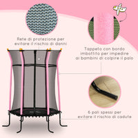 Trampolino Tappeto Elastico per Bambini con Ingresso a Cerniera e Pali Imbottiti Ø163.5x190 cm in Acciaio, PP e EPE Rosa