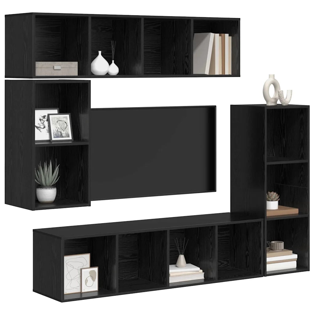 vidaXL Set mobile TV 4 pcs Rovere nero 37 x 37 x 142.5 cm