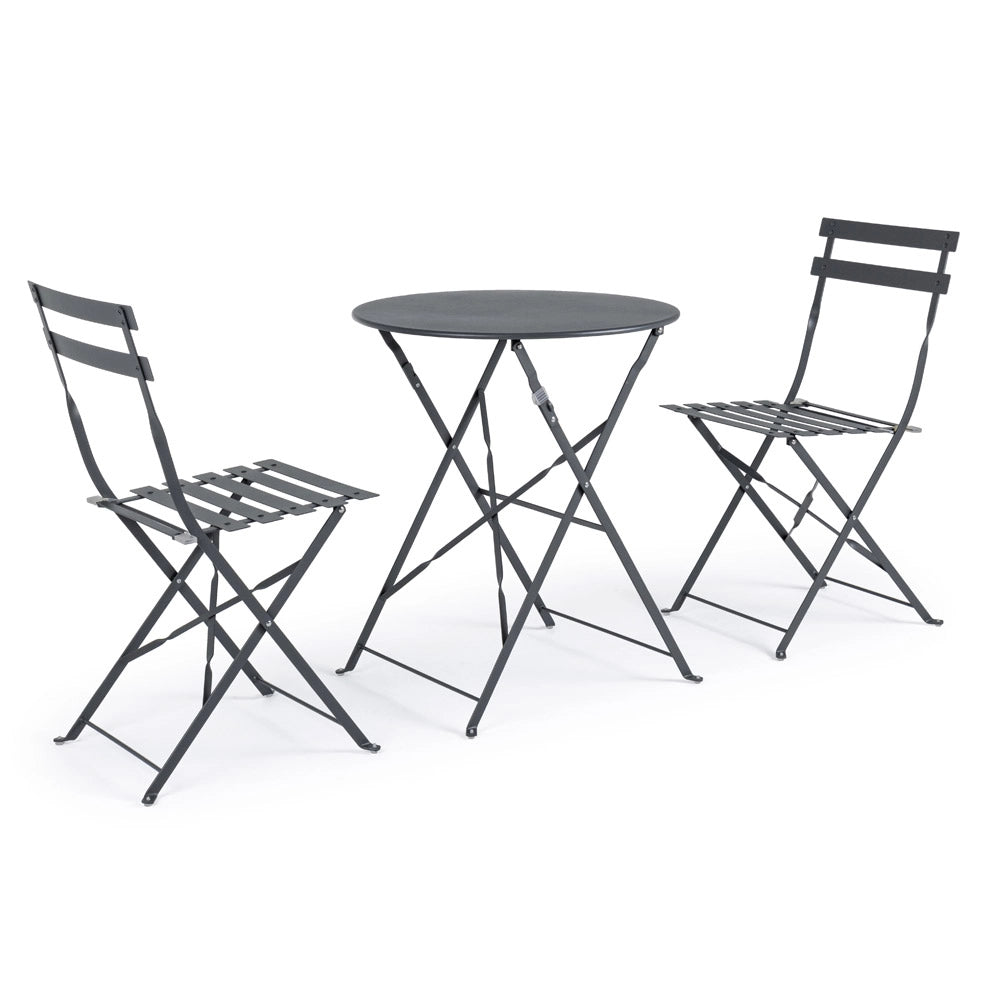Set Tavolo e 2 Sedie da Esterno Giardino Pieghevole Alluminio Terrazzo Bistrot Colore principale: Antracite
