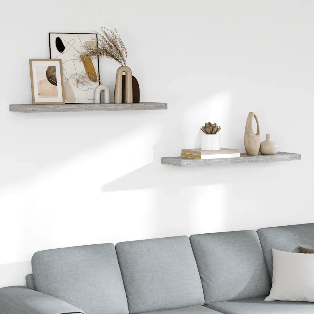 Scaffali a Parete 2 pz Grigio Cemento 90x23,5x3,8 cm in MDF 326604