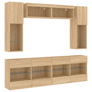 Set di mobili da 6 pezzi comprensivo di armadio credenza mobile TV per soggiorno camera da letto e sala da pranzo con luci a LED finitura rovere marrone Sonoma 02_0025355