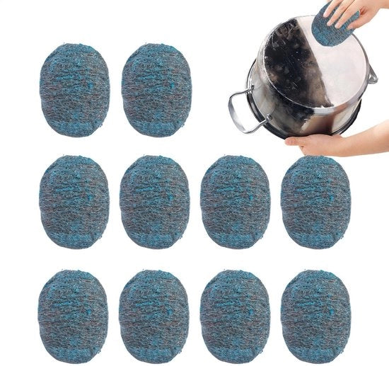 Set di spugne per pulire 10 pezzi - Pads in acciaio a cera/ sapone - Progetto duraturo - Pulizia potente - Reutilizzabile - Per utensili da cucina - Spugne da pulizia