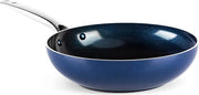 Wok in acciaio inossidabile 28cm 27L con superficie diamantata resistente al surriscaldamento e antiaderente PFAS-free, resistente a lavastoviglie e forno, colore blu