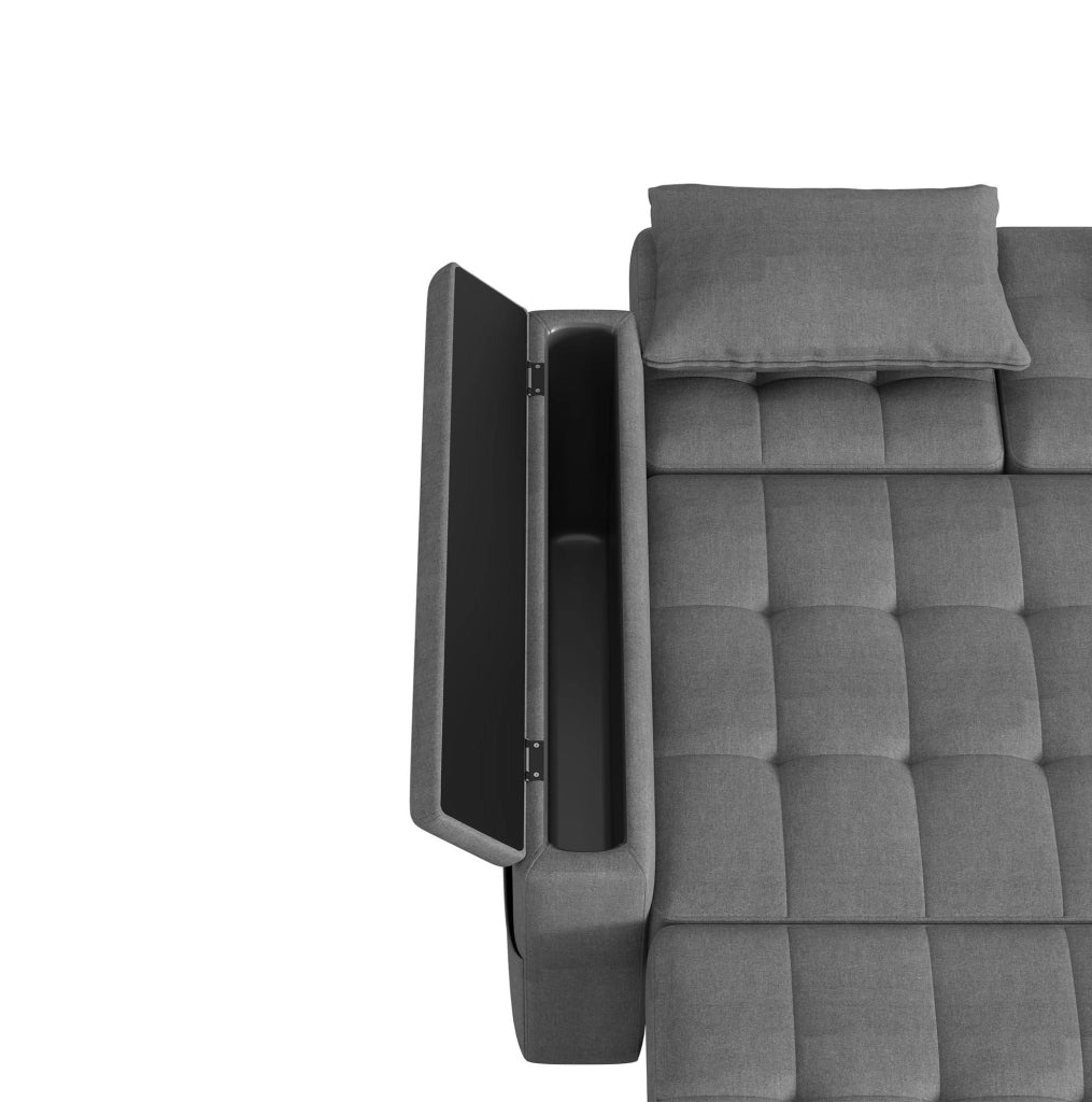 Divano letto a 2 posti con schienale reclinabile e contenitore; 159 cm; grigio