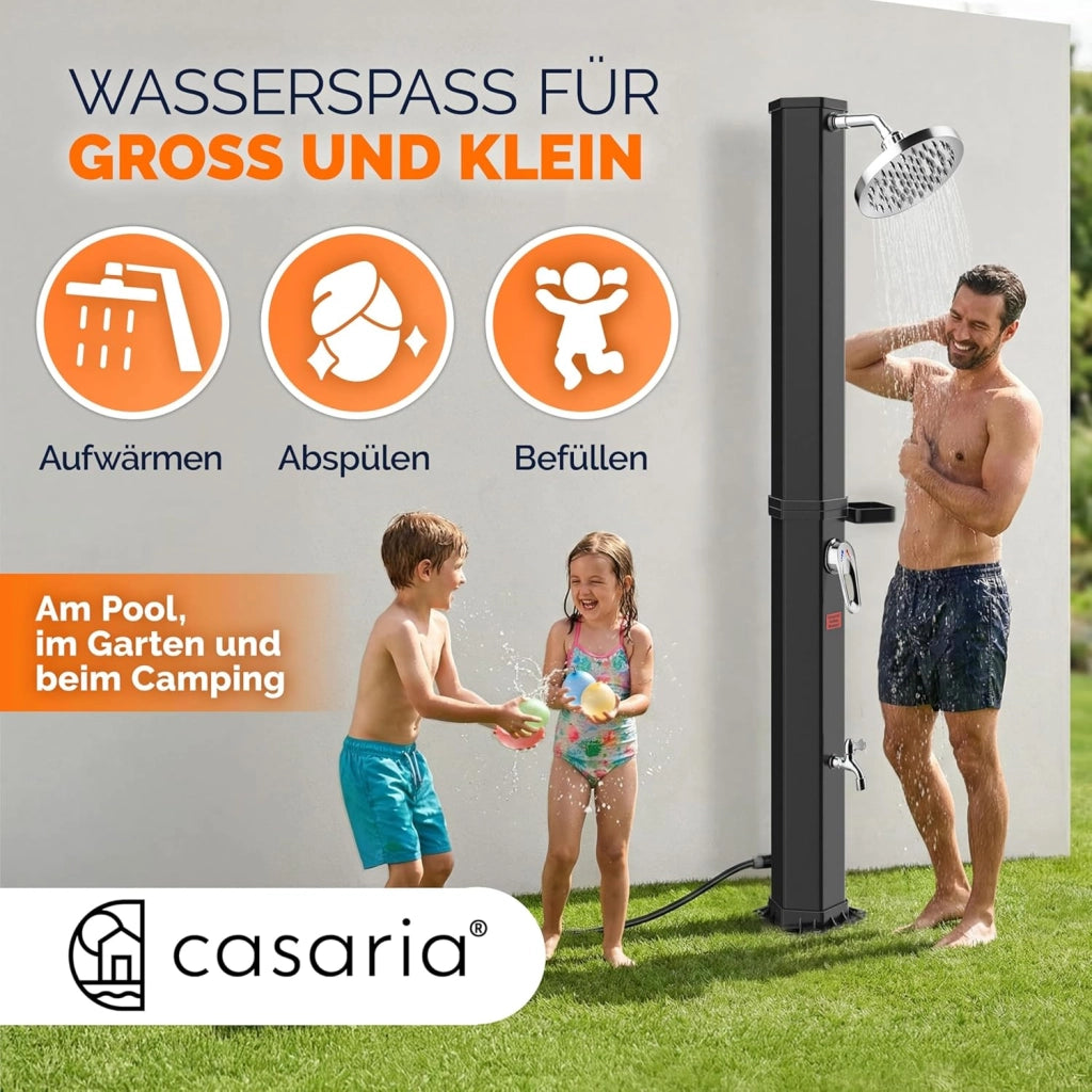 Monzana® Doccia Solare 60L Resistente ai Raggi UV Vassoio in Acciaio Inossidabile 105GSM Copertura Protettiva Doccino Regolabile a Pioggia Doccia Piscina Doccia Campeggio Acqua Calda 60°C Esterno
