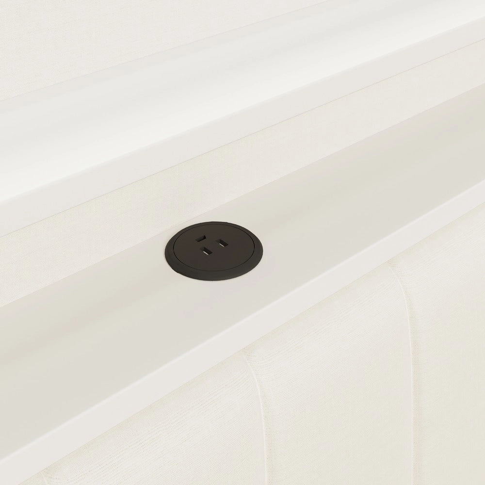 Letto Imbottito con Scrivania e Cassetti, LED e USB ¨C MINIMAL ¨C Bianco 140x200