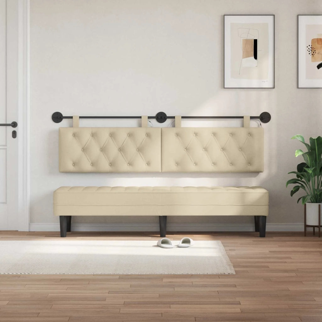 Testiera sospesa Con luce LED Crema Tessuto