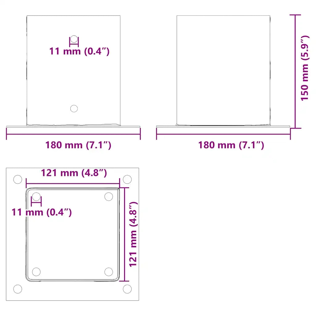 Basi Pali Quadrati 12 pz 121x121 mm Acciaio Verniciato Polvere CFW6810433