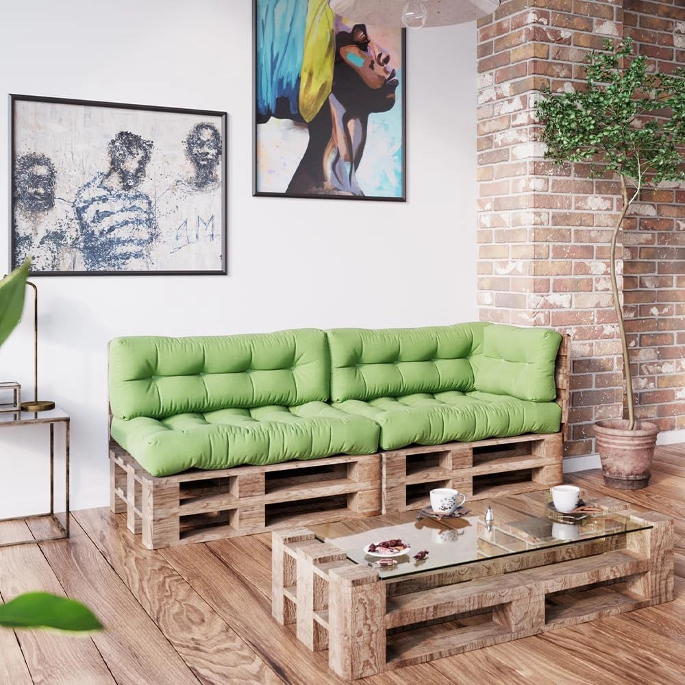 Set di cuscini per pallet "Flocken", Verde, 5 parti, per l’imbottitura di sedute e schienali su pallet europallet