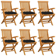 Sedie da Giardino con Cuscini Neri 6 pz in Massello di Teak cod mxl 43904