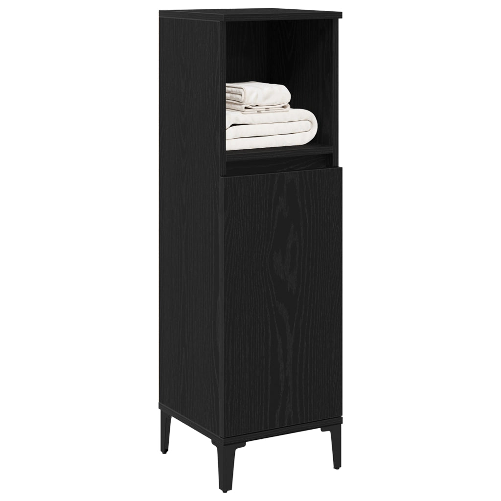 Mobile da Bagno  Nero Rovere 30x30x100 cm Legno ingegnerizzato
