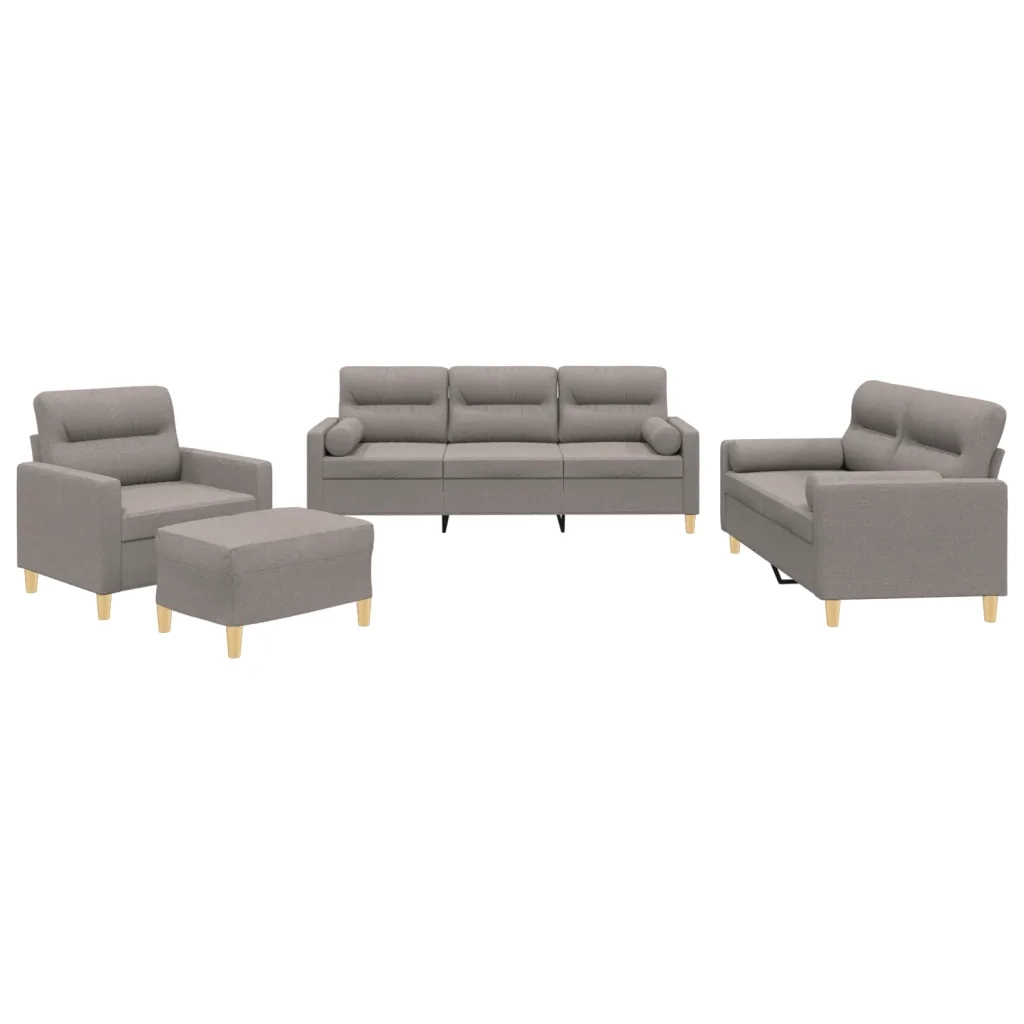 Set Divani 4 pz con Cuscini Tortora in Tessuto
