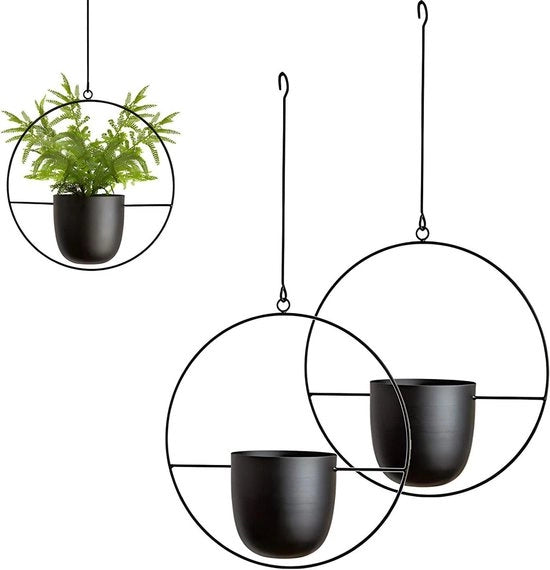Set di vasi da fiori appesi in metallo nero - Set da 2