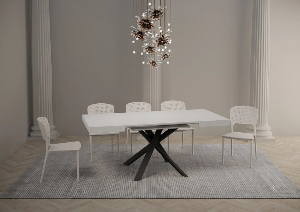 Tavolo allungabile 90x90/194 cm Clerko Bianco Frassino gambe Antracite