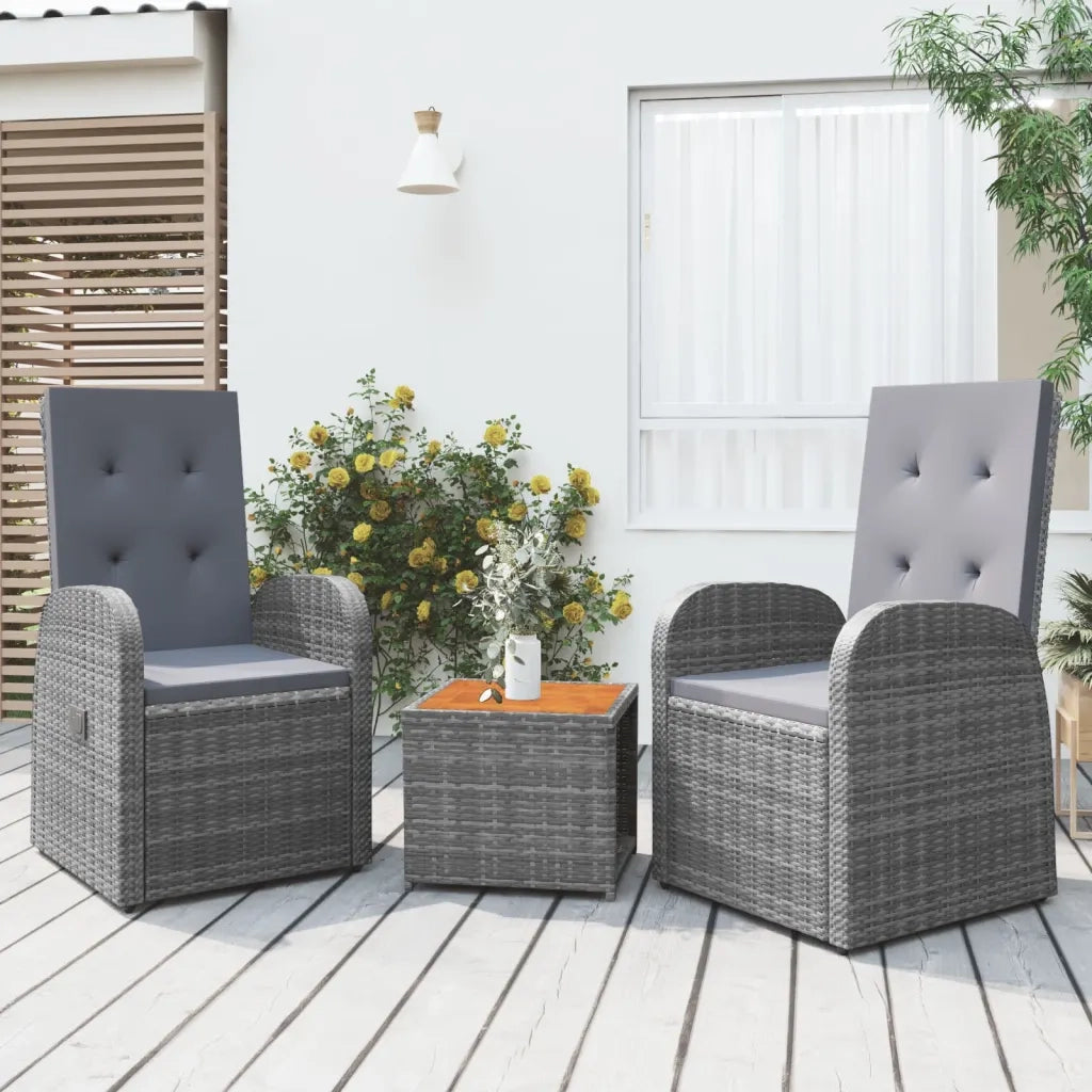 Set Mobili Giardino 3pz Grigio Polyrattan Legno Massello Acacia 3157655