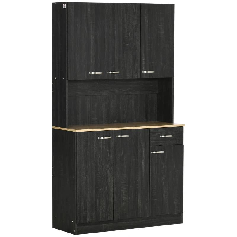 MOBILE DISPENSA ALTO IN LEGNO CON CASSETTI E ARMADIETTI, 101X39X180 CM, NERO