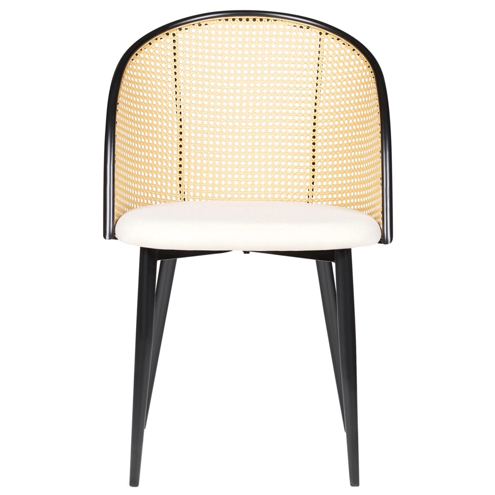 Set di 2 sedie da pranzo con seduta in tessuto e struttura in metallo effetto legno con intreccio viennese stile retrò soggiorno