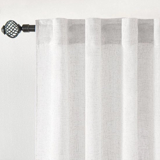 Set di tende in stile lino trasparente a pieghe per camera da letto soggiorno e camera dei bambini - Pacco da 2 pezzi, bianco, 260 x 140 cm