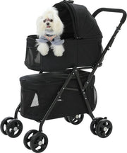 Carriolo per Piccoli Animali - Pieghevole e Leggero - Adatto a Cane e Gatto - Ruote Anteriori Girevoli 360° - Nero