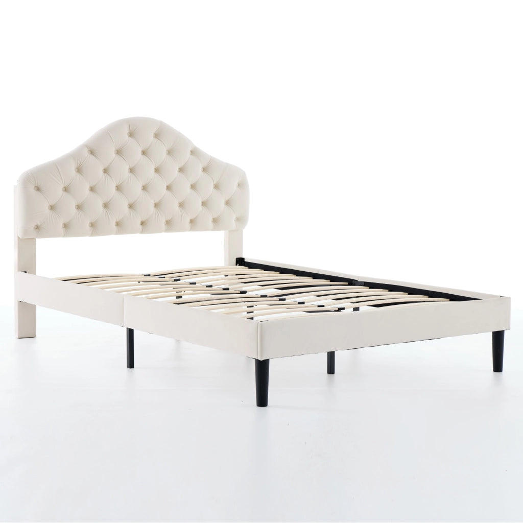 Letto imbottito in velluto beige dimensioni 140x200 cm