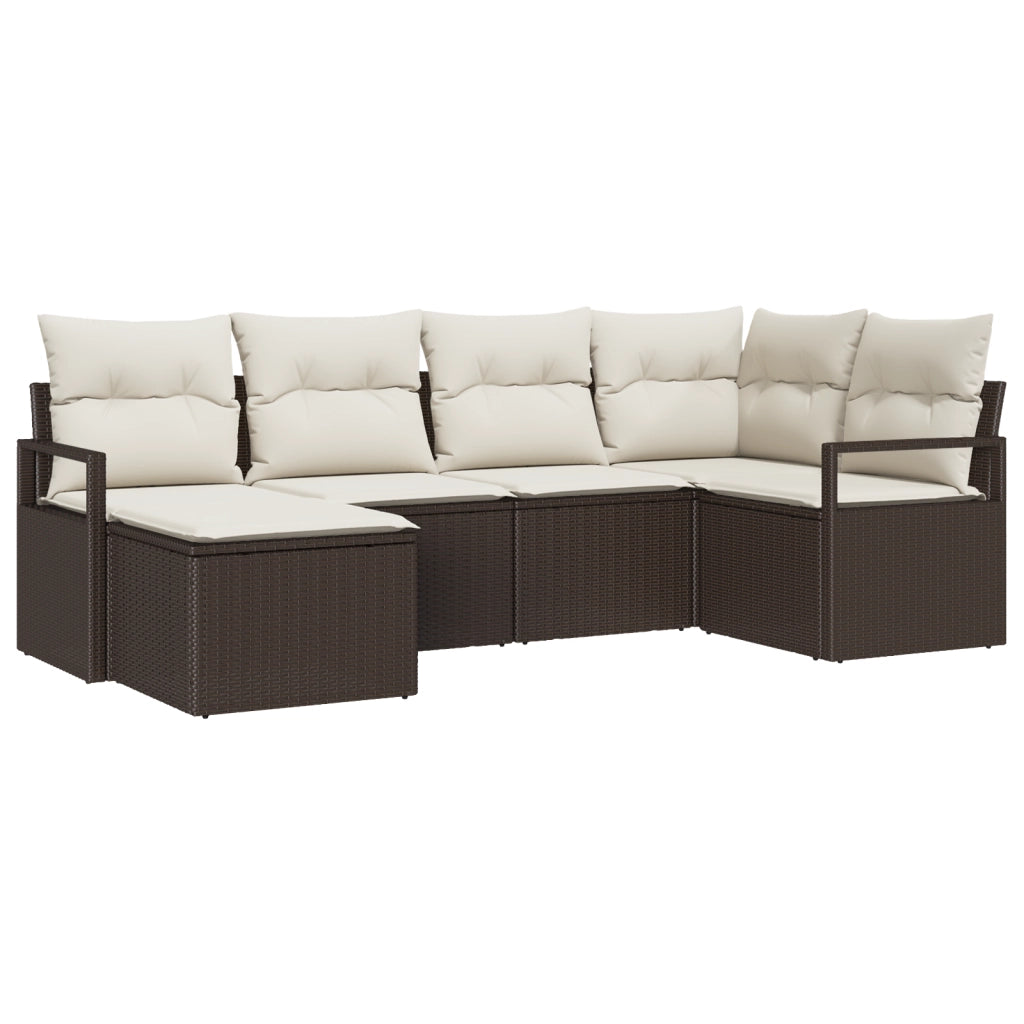 Set Divano da Giardino  6 Pezzi con Cuscini Marrone Polyrattan