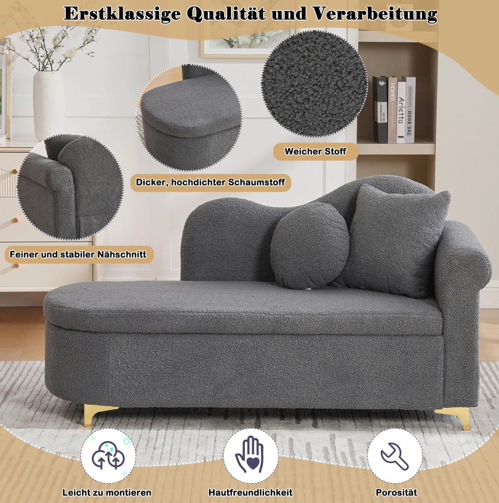 Chaise longue con contenitore 134 cm in tessuto effetto pelliccia di agnello; grigio anticato