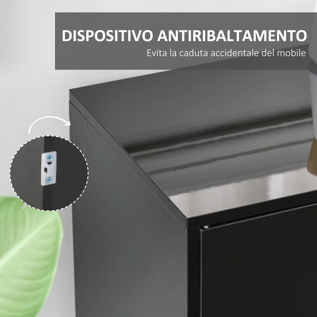 EasyComfort Mobiletto Multiuso Nero con 2 Cassetti e 2 Armadietti ad Apertura a Pressione, 117x36x74cm
