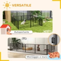 Recinto per Cani a 8 Pannelli Modulabili da Interno ed Esterno, in Acciaio, 164x164x60 cm, Nero
