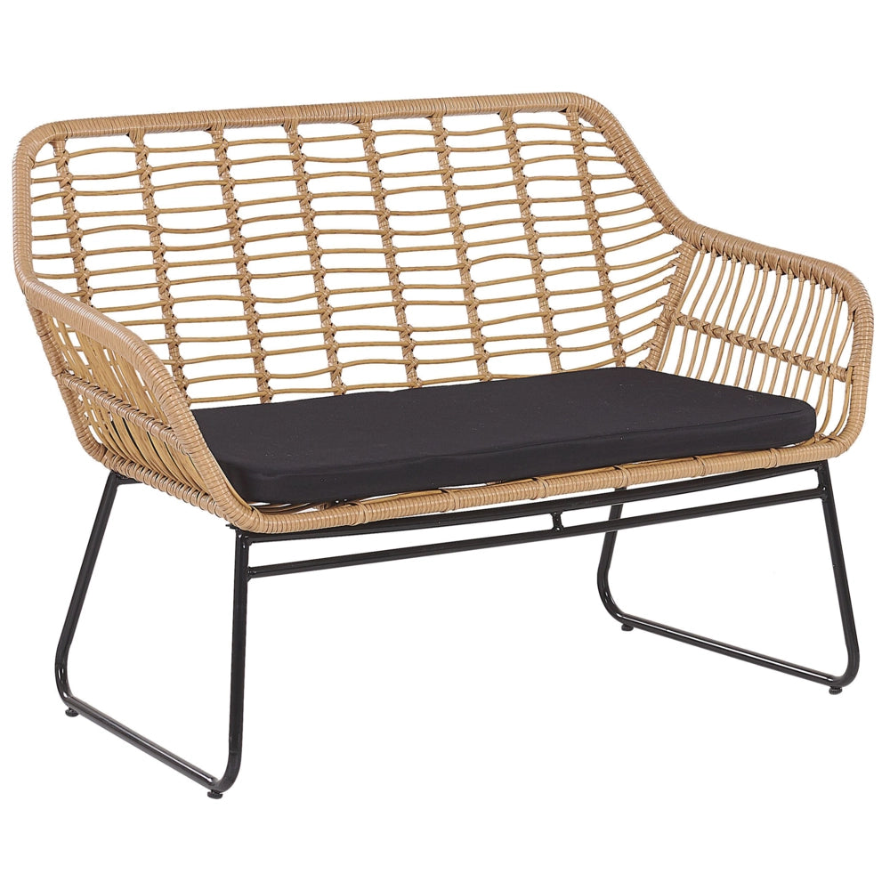 Set divano da giardino per conversazione in finto rattan Nero con imbottiture per sedile e tavolino da caffè