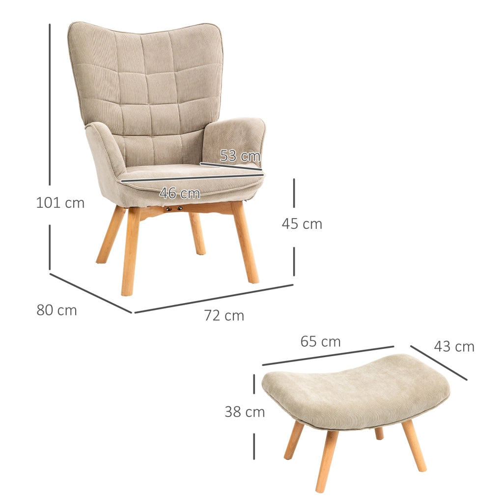 POLTRONA Relax con Pouf 72x80x101 cm Poliestere Cachi