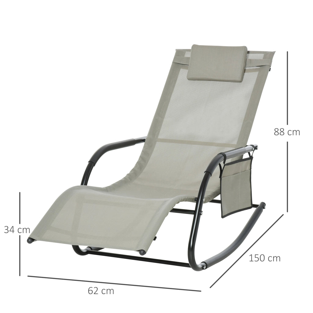 Easycomfort Poltrona a Dondolo da Giardino con Poggiatesta e Tasca Laterale, 150x62x88 cm, Nero e Grigio