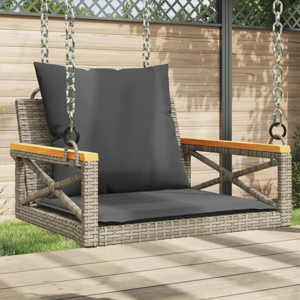 Panca da Giardino | Panchina Dondolo con Cuscini Grigia 63x62x40 cm in Polyrattan