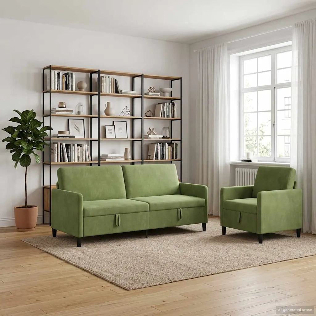 Set di Divani con Storage 2 pz Verde chiaro Poliestere 3429249