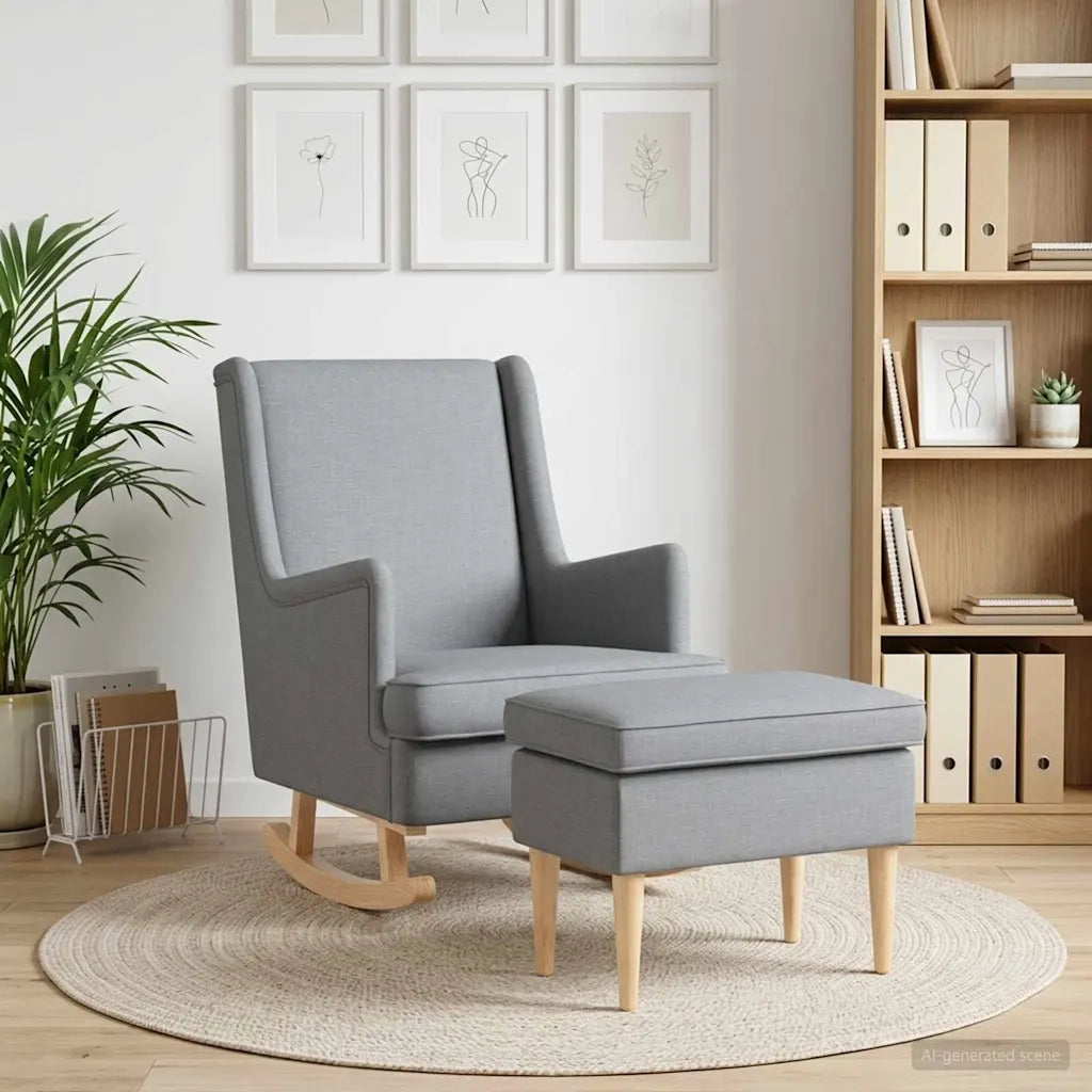 Poltrona con Ottomano 2 pz Grigio Chiaro Tessuto 3418852
