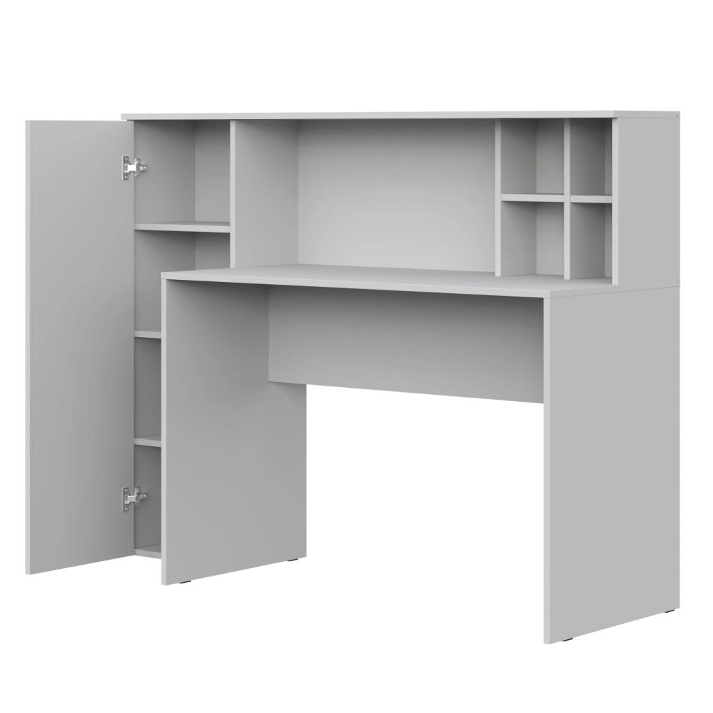 Scrivania FAUSKE - Spaziosa - Con Armadietto - Bianco - Larghezza 153 cm, Altezza 116 cm, Profondit? 54 cm