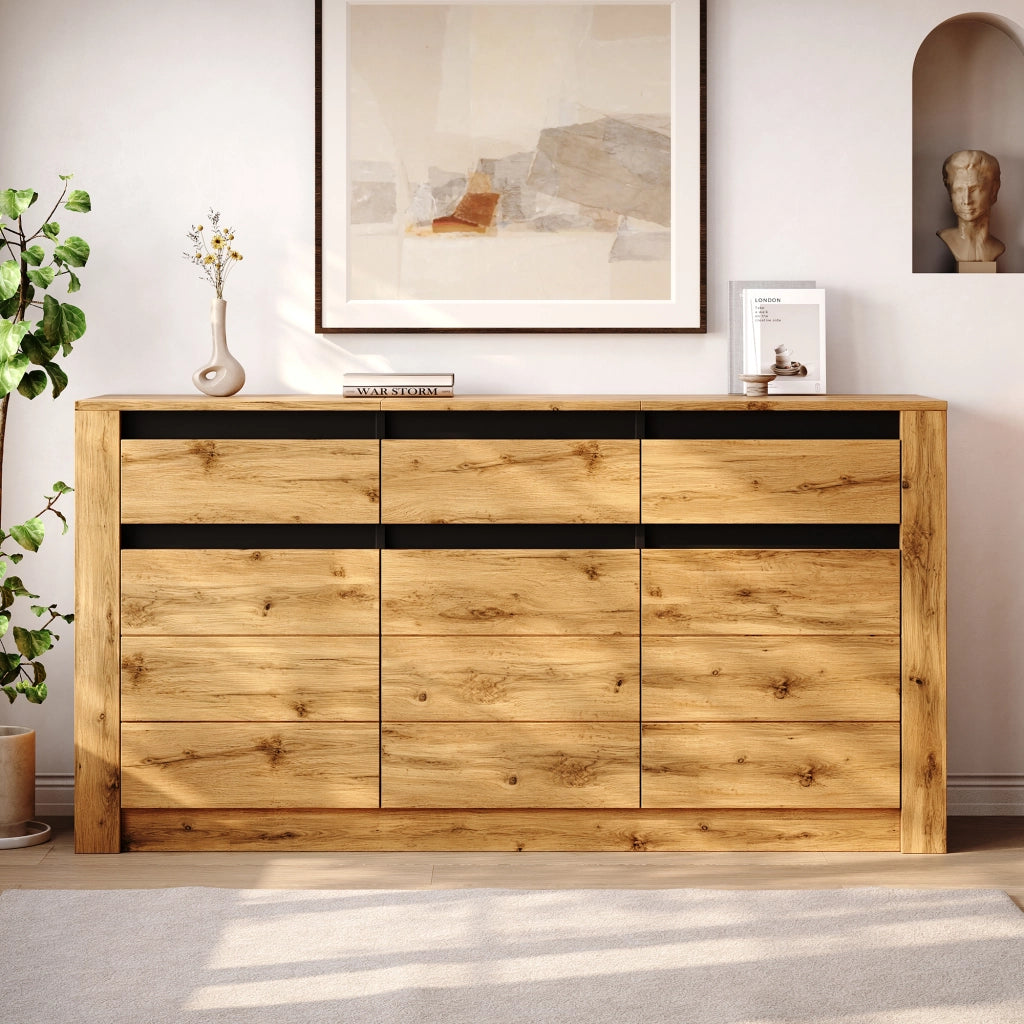 Credenza con 3 cassetti e ripiani regolabili per soggiorno in truciolato 135×35×70 cm