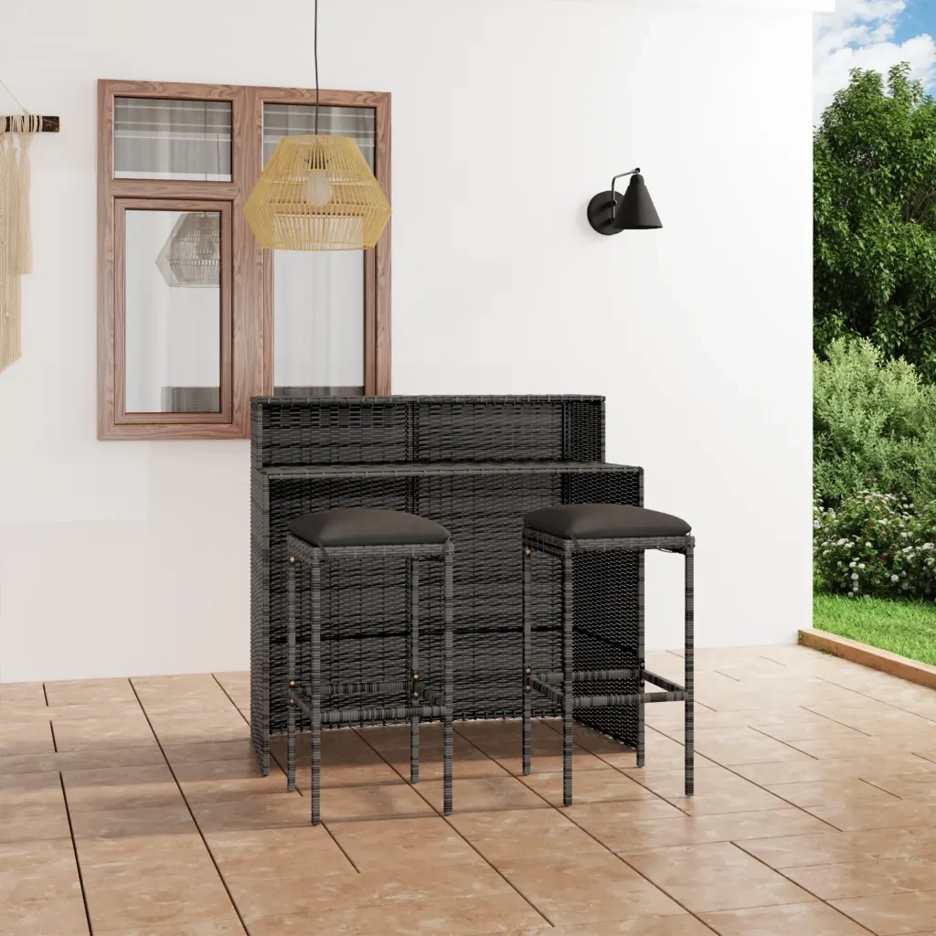 Set Bar da Giardino 3 pz | Set Salotto da Giardino con Cuscini Grigio