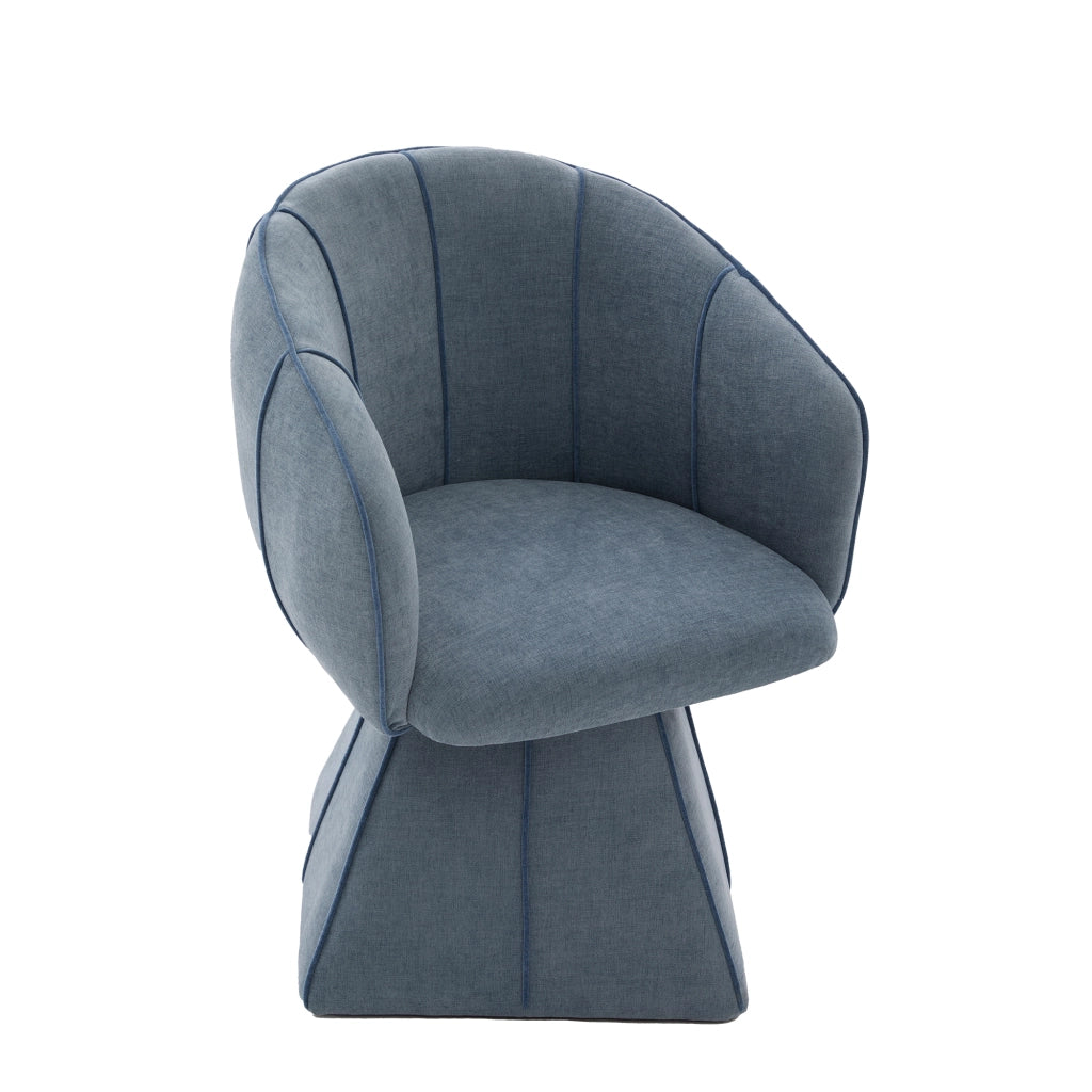 Poltrona girevole in chenille blu, seduta ergonomica con schienale alto, per camera e soggiorno