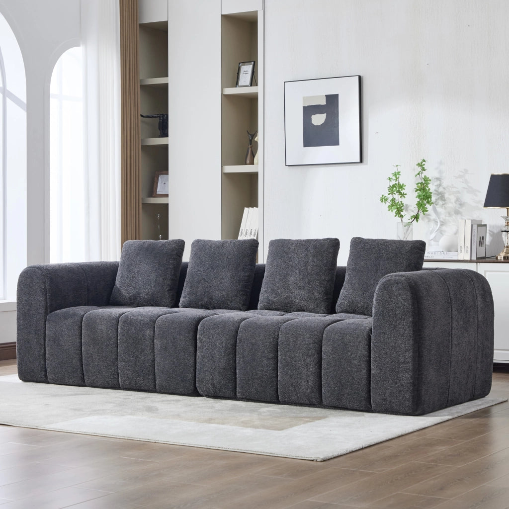 Divano angolare modulare 2 pezzi con assise profonda e schiuma ad alta densità in tessuto velluto grigio scuro