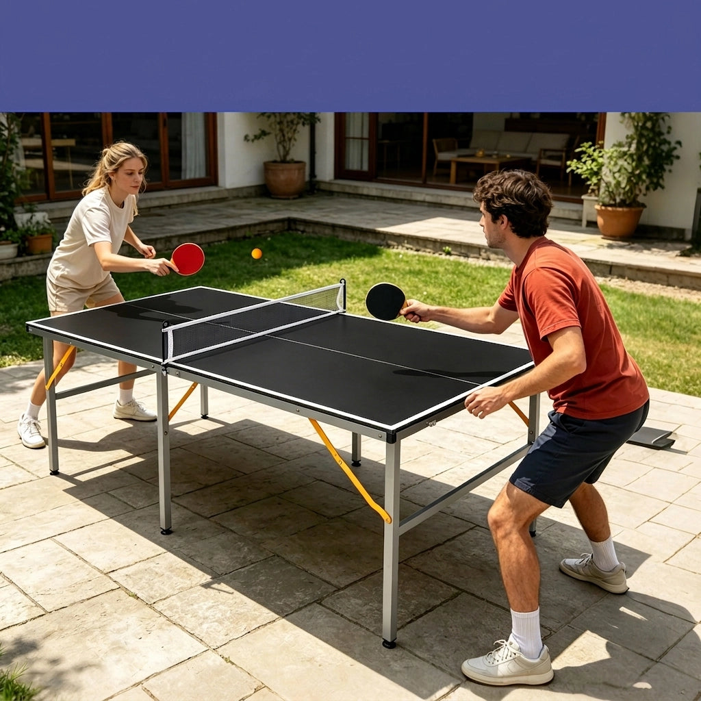 Tavolo da Ping Pong Pieghevole 182×91×76;2 cm 6 FT con Rete; 2 Racchette e 3 Palline; Nero