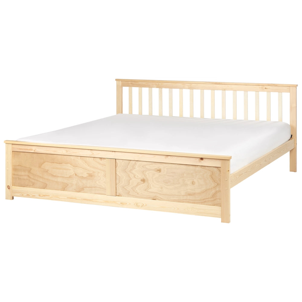 Letto matrimoniale in legno di Pino chiaro con Rete a Doghe 180 x 200 cm stile minimalista