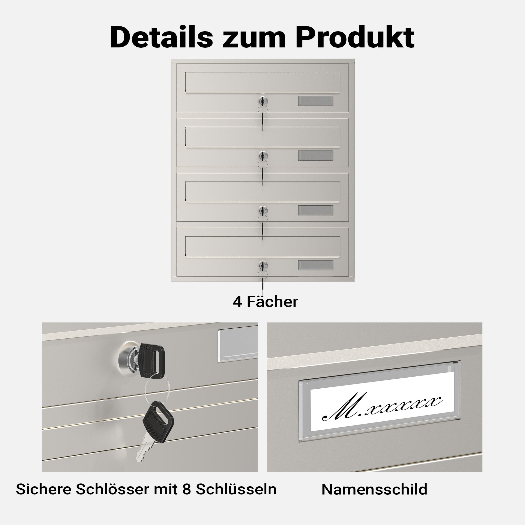Cassetta postale condominiale autoportante 4 posti, acciaio inox, 1 modulo, 556 x 270 x 1500 mm