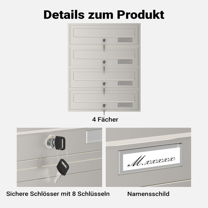 Cassetta postale condominiale autoportante 4 posti, acciaio inox, 1 modulo, 556 x 270 x 1500 mm