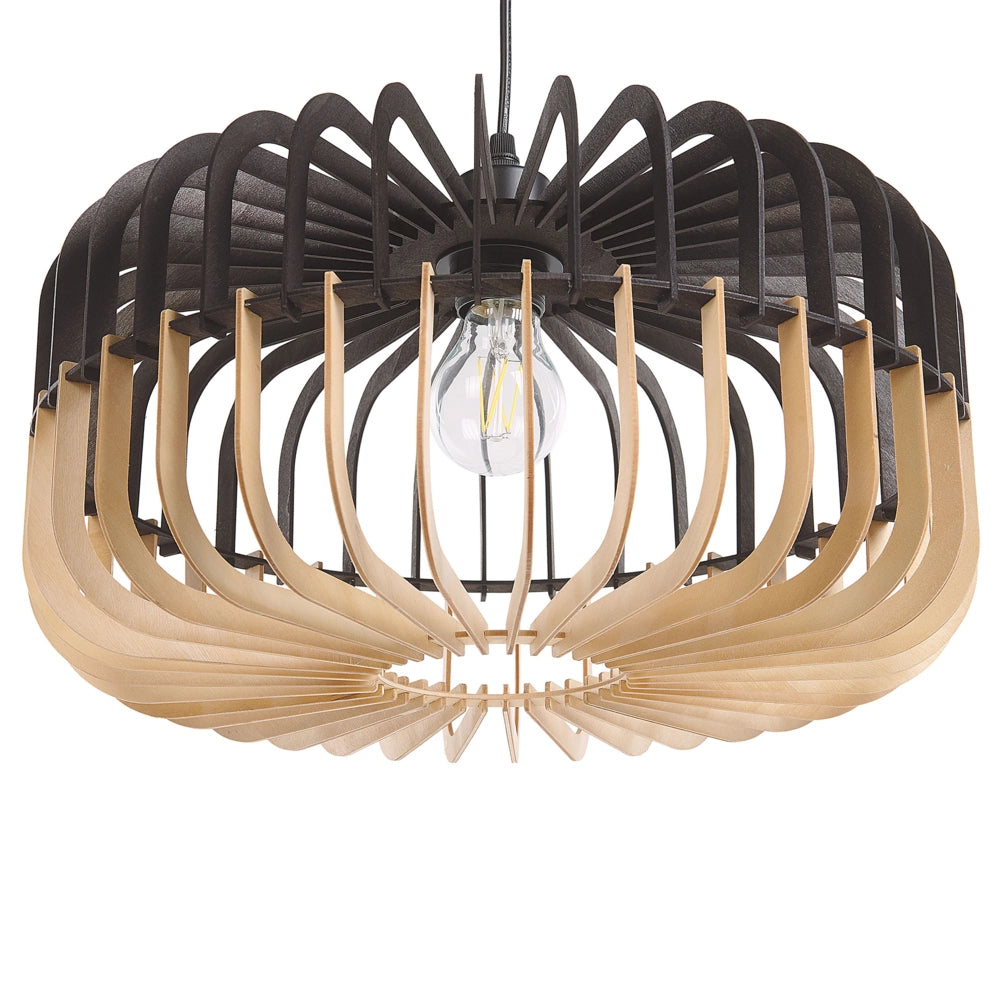 Lampadario Lampada a Sospensione in Legno Chiaro Nero Design Scandinavo