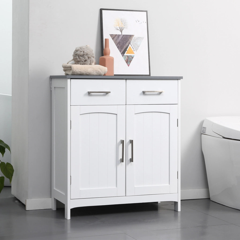 Mobiletto Bagno con 2 Ante, 2 Cassetti e Ripiano Regolabile, in MDF, 68x33x76cm